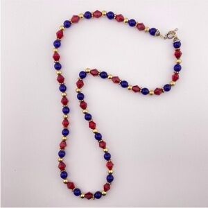 5/$20 Red Blue Gold Tone Bead Necklace